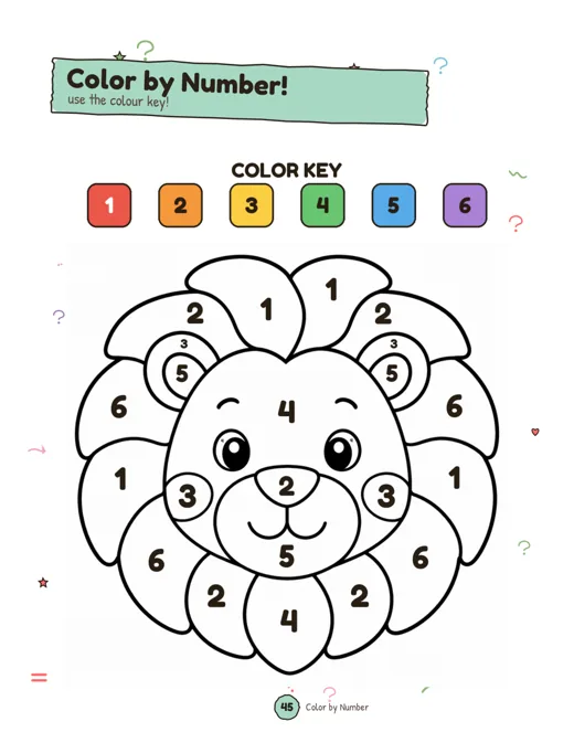 Book 1 game: Color by Number lion