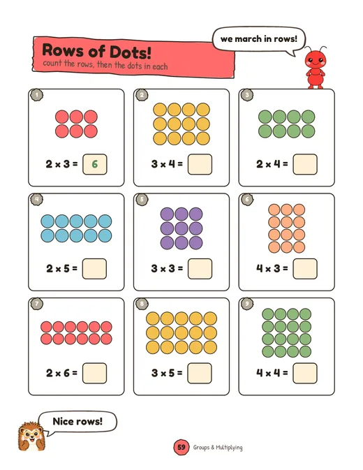 Book 2 page: Rows of Dots, multiplying